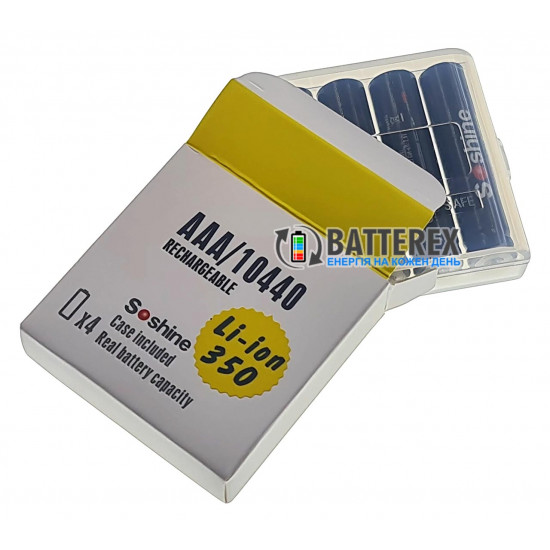 Акумулятор 10440 AAA Li-ion 3.7V Soshine ICR 350mah 2A без плати захисту