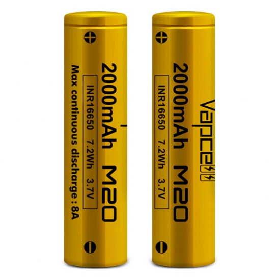 Акумулятор 16650 Vapcell INR M20 2000mah 3.7V 8A без плати захисту