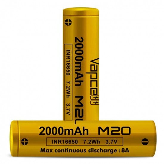 Акумулятор 16650 Vapcell INR M20 2000mah 3.7V 8A без плати захисту