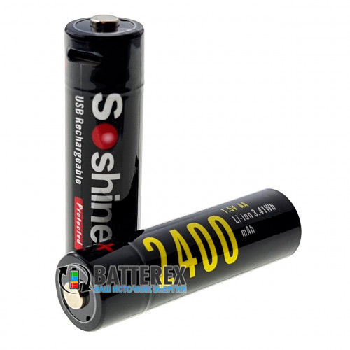 AA (14500) Soshine 2400mah 1.5V Protected micro USB - AA Li-ion аккумулятор с защитой и зарядкой от USB