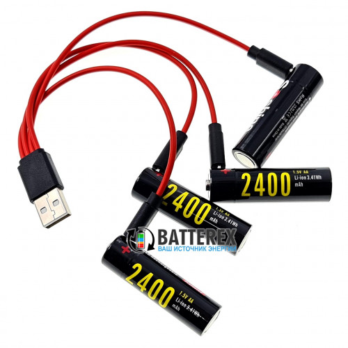 AA (14500) Li-ion Soshine 2400mah 1.5V Protected micro USB - комплект 4 аккумулятора, зарядный кабель и бокс для хранения