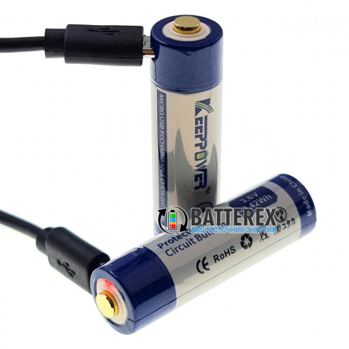 14500 Keeppower 950mah 3,6V Protected microUSB - с защитой и портом USB для подзарядки
