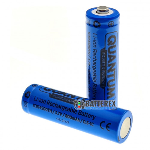 14500 Quantum ICR14500TH 800mah 3.7V 1.6A Button Top без захисту з опуклим контактом плюс