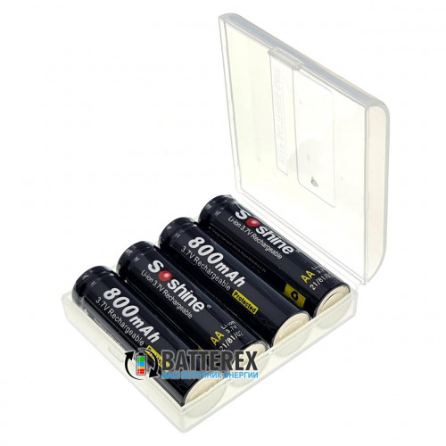 14500 Soshine 800mah 3,7V Protected с защитой - 4 шт. в пластиковом боксе