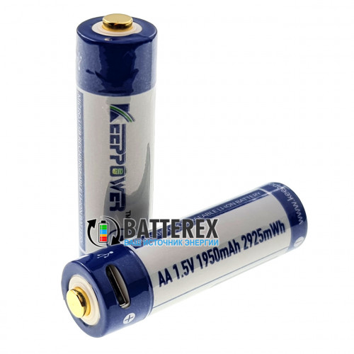 AA Li-ion Keeppower 1950mah 1.5V Protected micro USB - литиевый АА аккумулятор с постоянным напряжением 1.5V с зарядкой от USB