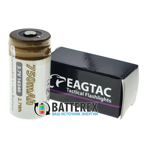16340 CR123A EAGTAC 750mah 3,7V 5A із захистом - стандартна довжина 34мм як у батарейок CR123A
