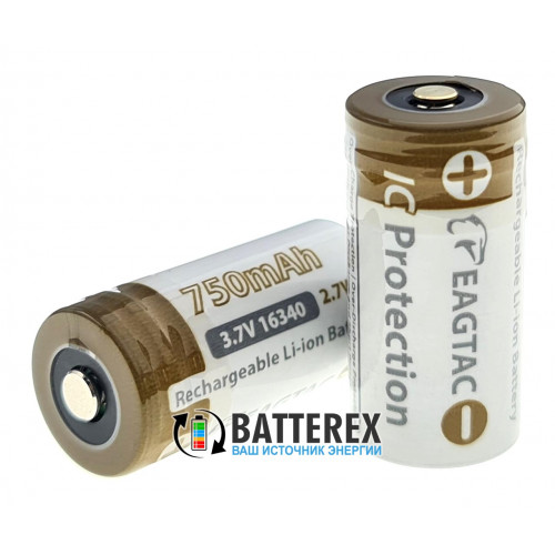 16340 CR123A EAGTAC 750mah 3,7V 5A із захистом - стандартна довжина 34мм як у батарейок CR123A