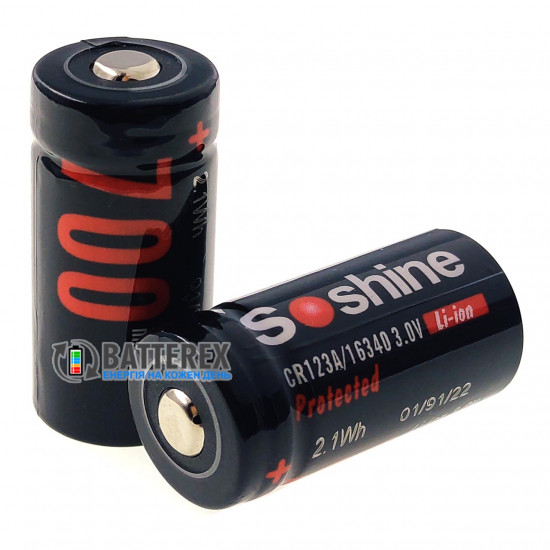 Акумулятор 16340 CR123A Soshine 700mah 3.0V Protected із захистом - напруга 3 Вольта - стандартна довжина 34 мм