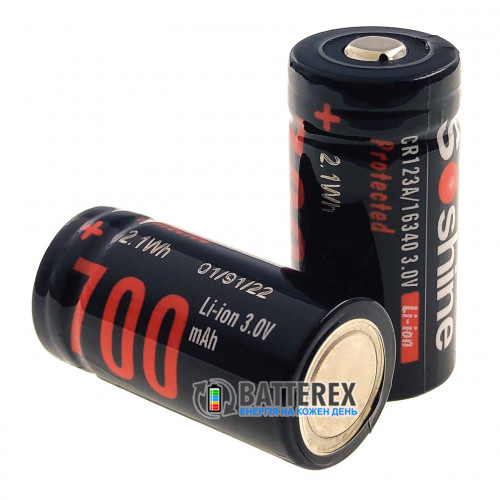 16340 CR123A Soshine 700mah 3.0V Protected із захистом - напруга 3 Вольта - стандартна довжина 34 мм