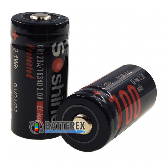 Акумулятор 16340 CR123A Soshine 700mah 3.0V Protected із захистом - напруга 3 Вольта - стандартна довжина 34 мм