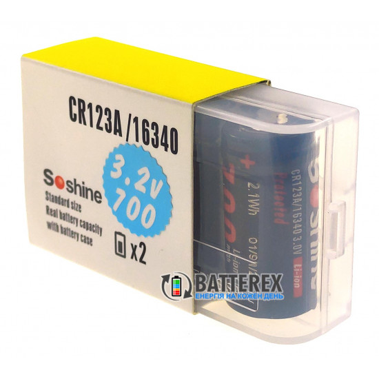 Акумулятор 16340 CR123A Soshine 700mah 3.0V Protected із захистом - напруга 3 Вольта - стандартна довжина 34 мм