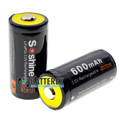 16340 CR123A Soshine 600mah 3,0V LiFePO4 Protected с защитой