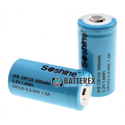 16340 CR123A Soshine 500mah 3V LiFePO4 без защиты