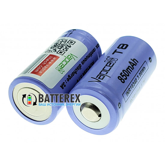 16340 CR123A Vapcell 850mah 3,7V 3A без защиты