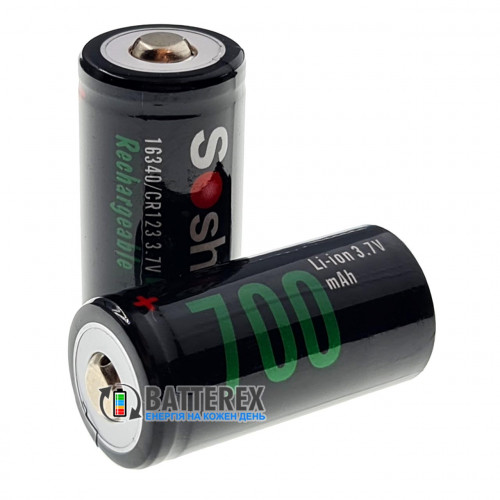 16340 CR123A Soshine 700mah 3.7V Button Top із виступаючим плюсом без захисту - стандартна довжина 34мм 