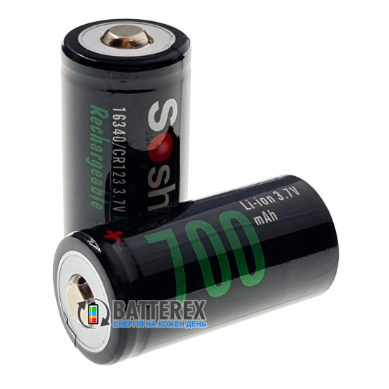 Акумулятор 16340 CR123A Soshine 700 mah 3.7V стандартної довжини із виступаючим плюсом без захисту