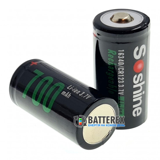 Акумулятор 16340 CR123A Soshine 700 mah 3.7V стандартної довжини із виступаючим плюсом без захисту