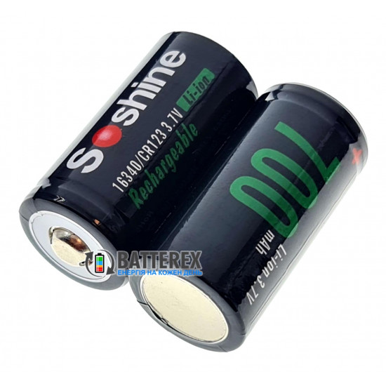 Акумулятор 16340 CR123A Soshine 700 mah 3.7V стандартної довжини із виступаючим плюсом без захисту