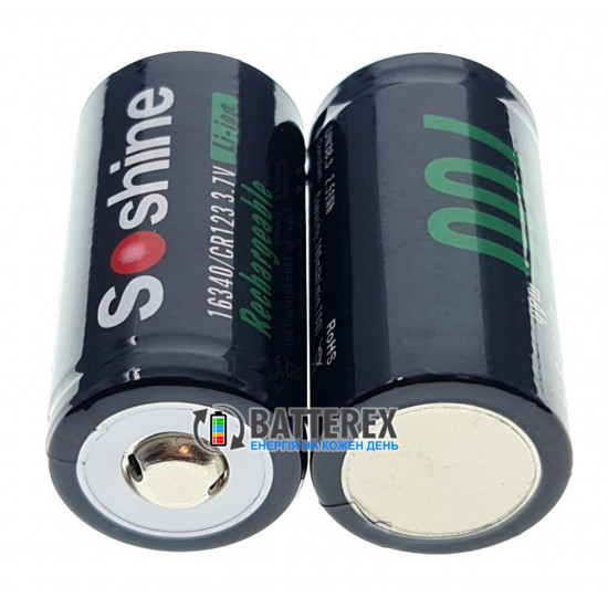 Акумулятор 16340 CR123A Soshine 700 mah 3.7V стандартної довжини із виступаючим плюсом без захисту