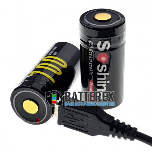 16340 CR123A Soshine700mah 3,7V Protected micro USB - с защитой и зарядкой от USB