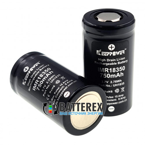 18350 Keeppower IMR 750mah 3,7V 8/15A высокотоковый