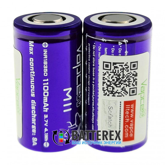 Аккумулятор 18350 Vapcell M11 1100mah 3.6V 9A высокотоковый