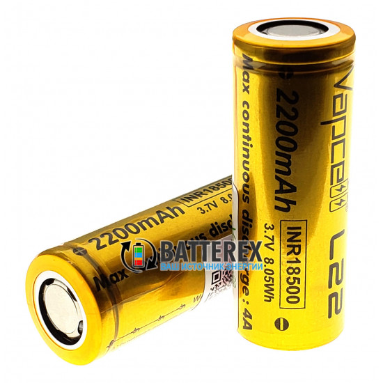 Акумулятор 18500 Vapcell INR L22 2200mah 4A без захисту