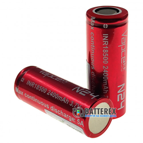 18500 Vapcell INR N24 2400mah 3.7V 5A без захисту