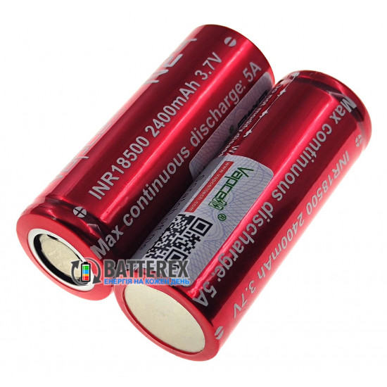 Акумулятор 18500 Vapcell INR N24 2400mah 3.7V 5A без захисту