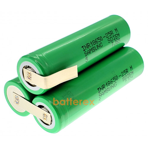 Сборка 3S 11.1-12.6V 20A 2500mah из 3х аккумуляторов 18650 Samsung 25R для шуруповёрта (треугольная)