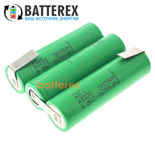 Сборка 3S 11.1-12.6V 20A 2500mah из 3х аккумуляторов 18650 Samsung 25R для шуруповёрта (плоская)