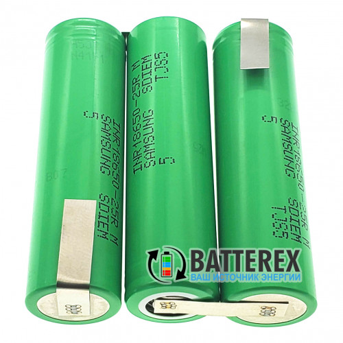 Сборка 3S 11.1-12.6V 20A 2500mah из 3х аккумуляторов 18650 Samsung 25R для шуруповёрта (плоская)