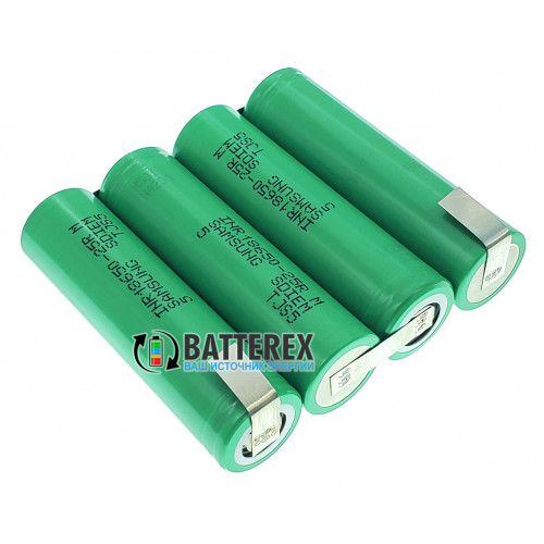 Сборка 4S 14.8-16.8V 20A 2500mah из 4х аккумуляторов 18650 Samsung 25R для шуруповёрта (плоская)
