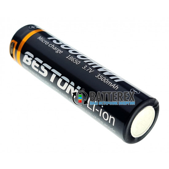 Акумулятор 18650 з зарядкой від USB Beston 3500mah 3,7V Protected із захистом + кейс для зберігання та зарядний кабель
