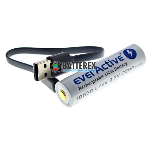 18650 Everactive 3200mah 3,7V Protected micro USB із захистом та зарядкою від USB + кейс для зберігання та кабель для зарядки