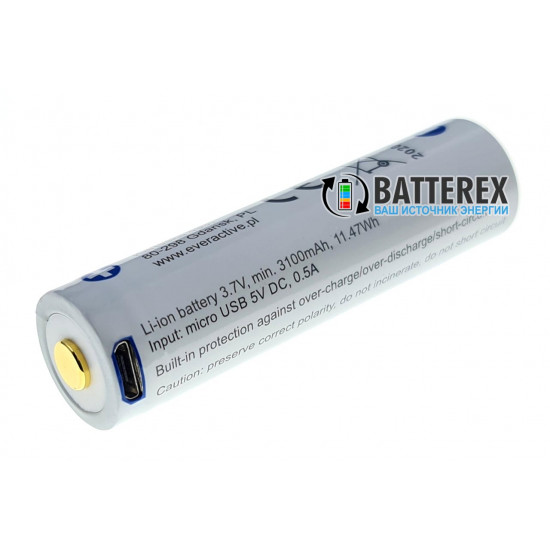 Акумулятор 18650 із зарядкою від USB Everactive 3200mah 3,7V Protected з захистом + кейс для зберігання та кабель для зарядки