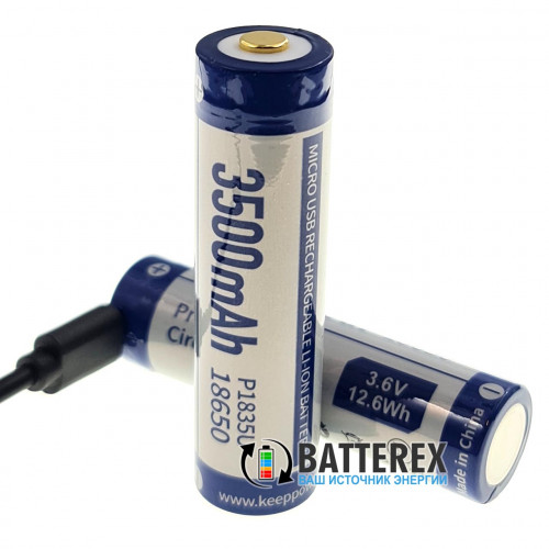 18650 KeepPower 3500mah 3,7V с защитой с зарядкой от micro-USB