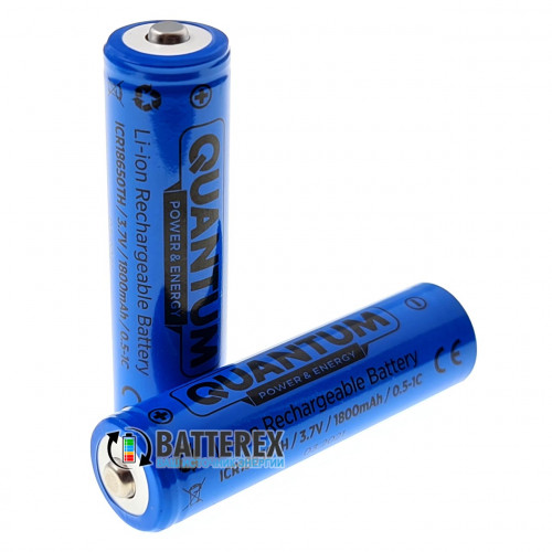 18650 Quantum ICR18650 1800mah 3.7V 2A Button Top с выпуклым контактом плюс (для фонарей)