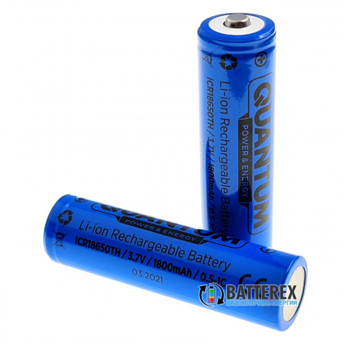 18650 Quantum ICR18650 1800mah 3.7V 2A Button Top с выпуклым контактом плюс (для фонарей)