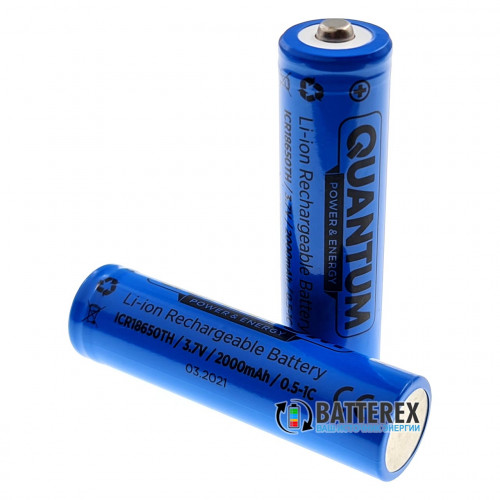 18650 Quantum ICR18650 2000mah 3.7V 2A Button Top с выпуклым контактом плюс (для фонарей)