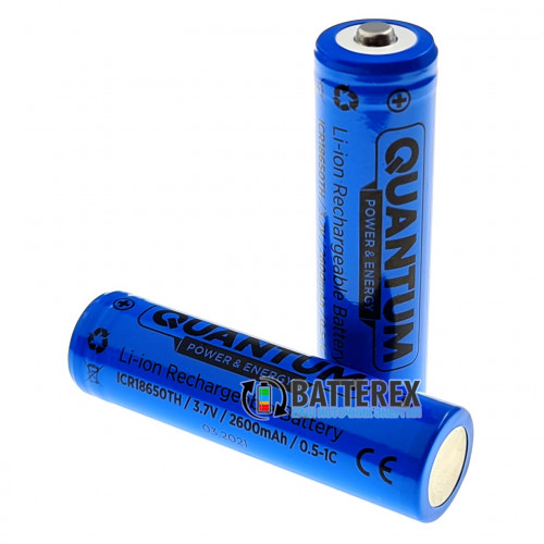 18650 Quantum ICR18650 2600mah 3.7V 2A Button Top с выпуклым контактом плюс (для фонарей)