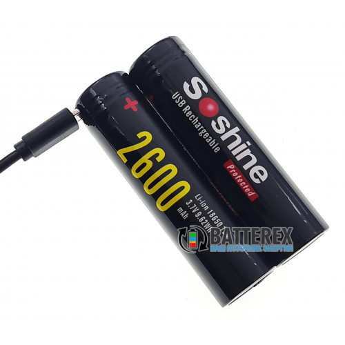 18650 Soshine 2600mah 3,7V Protected с защитой с зарядкой от micro-USB