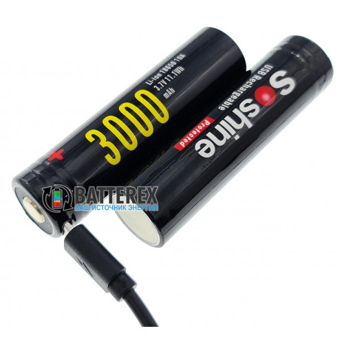 18650 Soshine 3000mah 3,7V Protected с защитой с зарядкой от micro-USB