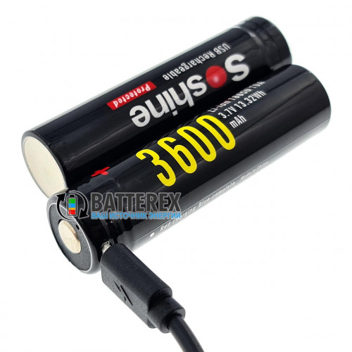 18650 Soshine 3600mah 3,7V Protected с защитой с зарядкой от micro-USB