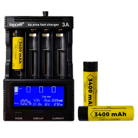 Акумулятор 18650 із виступаючим контактом плюс Vapcell INR B34 3400mah 3.6V 10A без захисту