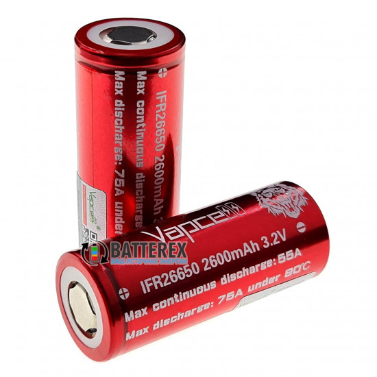 Акумулятор LiFePO4 IFR 26650 Vapcell 2600mah 3.2V 55/75A високотоковий
