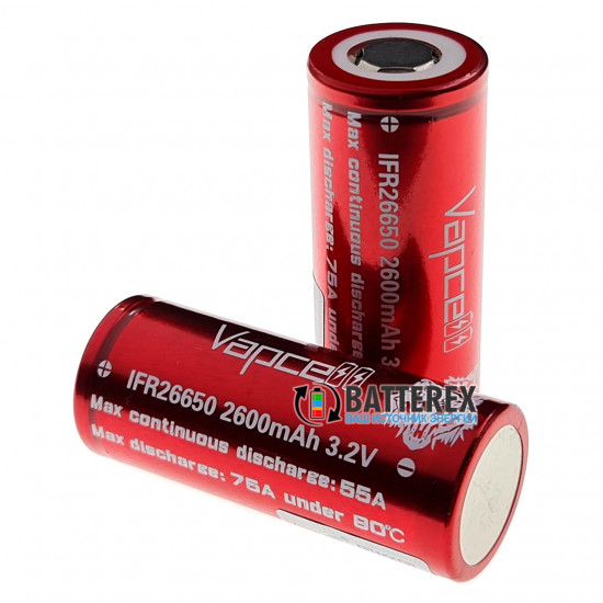 Акумулятор LiFePO4 IFR 26650 Vapcell 2600mah 3.2V 55/75A високотоковий