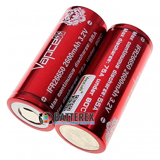 Акумулятор LiFePO4 IFR 26650 Vapcell 2600mah 3.2V 55/75A високотоковий