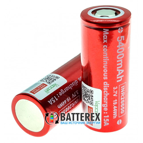 26650 Vapcell INR 5400mah 3,7V 15A высокотоковый без защиты
