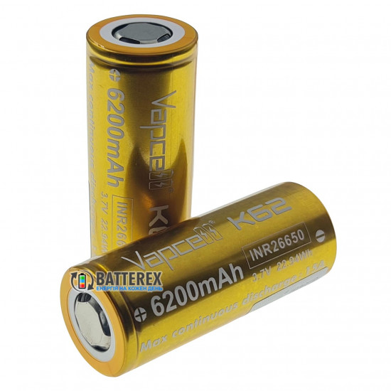 Акумулятор 26650 високотоковий Vapcell 6200mah 3,7V 15A без плати захисту